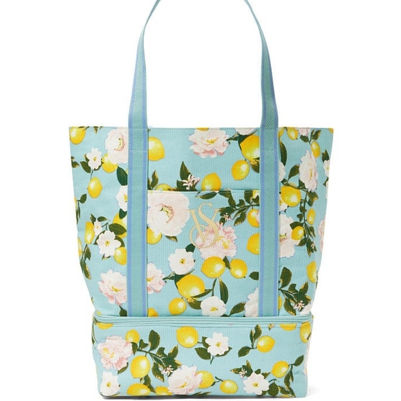 luxury VS cooler Tiffany teal lemon floral  nwt tote zip h2oproof jumbo bag - Picture 2 of 7